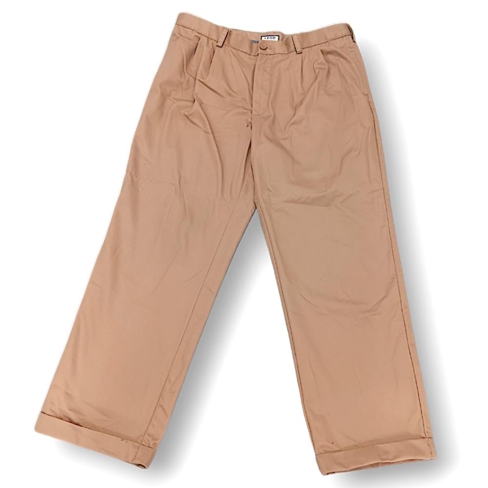 Izod Mens 36x30 Khaki Pleated Cropped Leg Pants